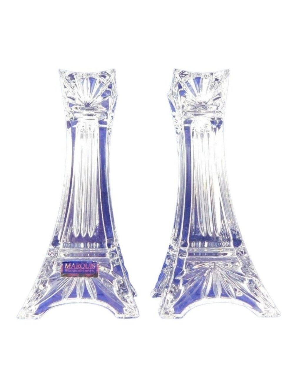 Marquis Waterford Odyssey Crystal Candlesticks Set 7" Tall Elegant Design Pair
